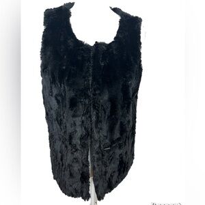 Melody Women’s Faux Fur Vest Size Large Black Cinch Waist Lined Open Front